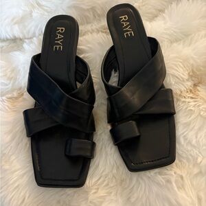 RAYE Black Crisscross Square-Toe Slide Mules